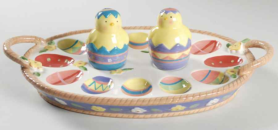 Bunny Patch Deviled Egg Plate with Salt and Pepper by Certified International-1
