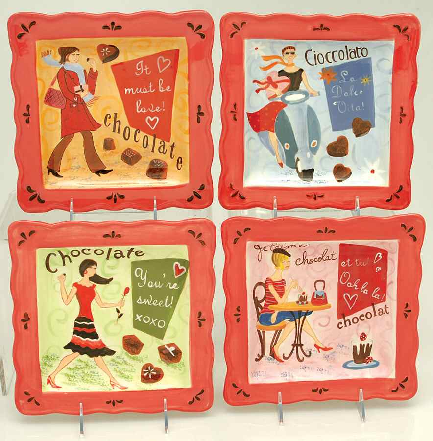 Chocolate Cafe Square Dessert Plate - Set of 4 Motifs by Certified International-1