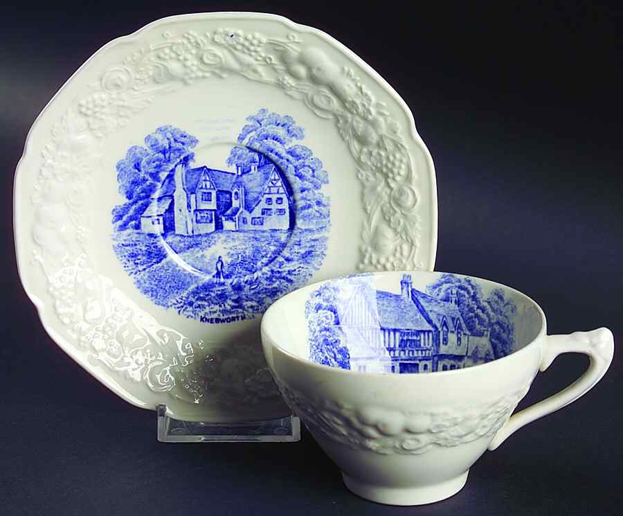 Rural England Blue Flat Cup & Saucer Set by Crown Ducal-1