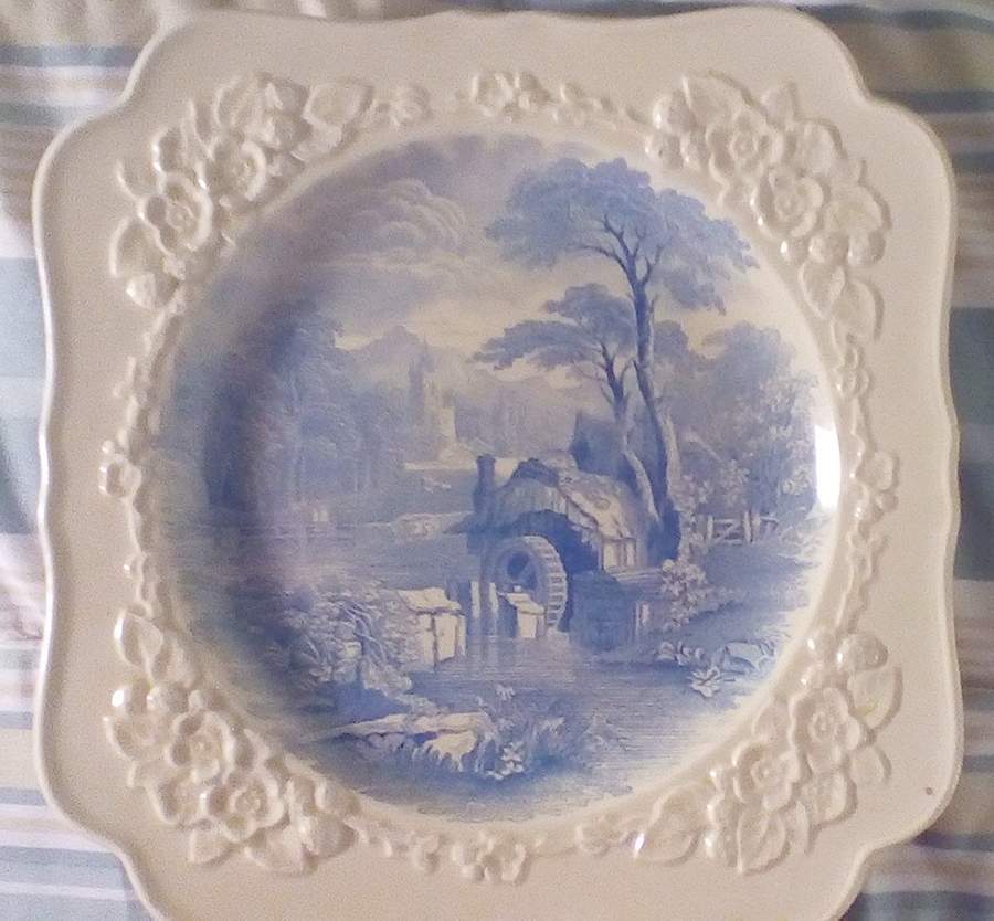 Rural England Blue Square Salad Plate by Crown Ducal-1