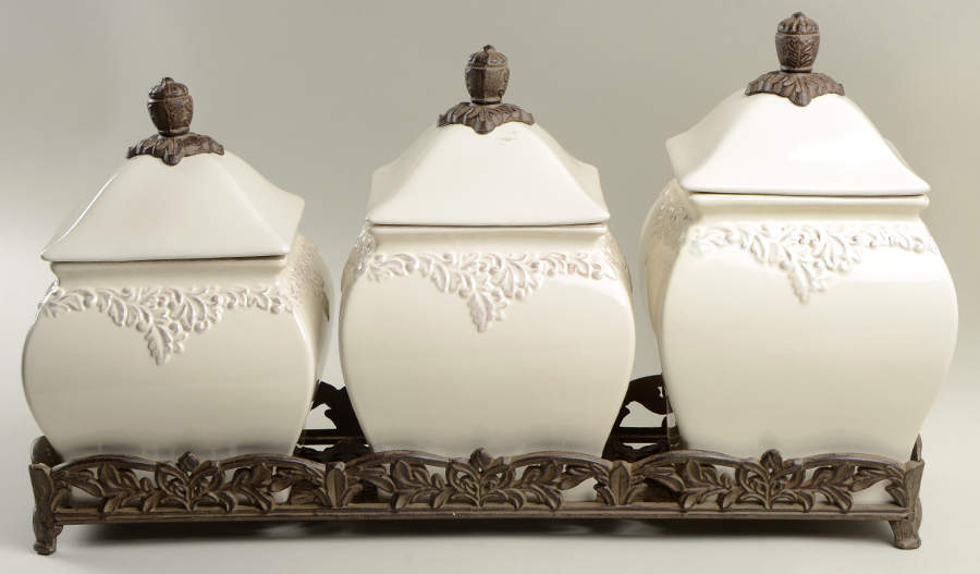 Renaissance Ivory (3 Piece) Canister Set with Metal Stand by Certified International-1