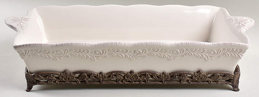 Renaissance Ivory 19" Rectangular Baker w/Metal Stand by Certified International-1