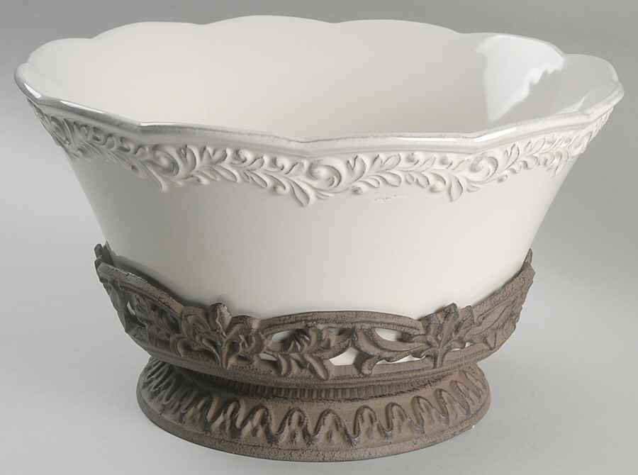 Renaissance Ivory 12" Salad Serving Bowl & Metal Stand by Certified International-1