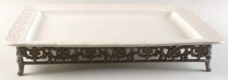 Renaissance Ivory 20" Rectangular Platter & Metal Stand by Certified International-1