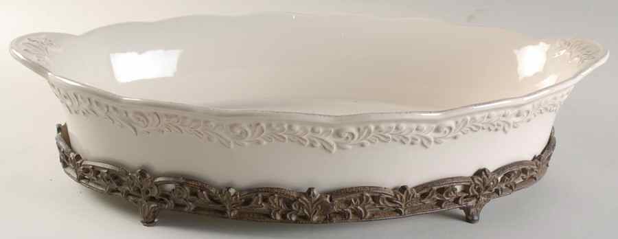 Renaissance Ivory 18" Oval Baker W/Metal Stand by Certified International-1