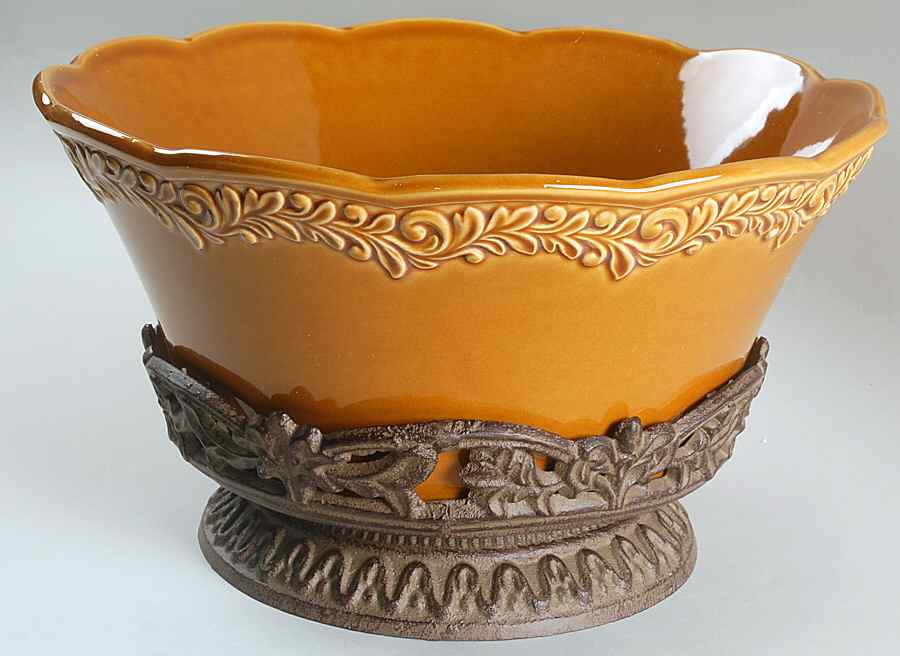 Renaissance Gold 12" Salad Serving Bowl & Metal Stand by Certified International-1