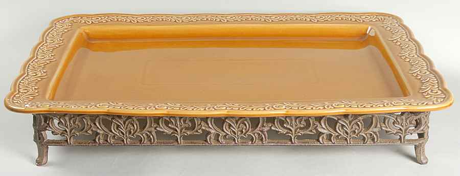 Renaissance Gold 20" Rectangular Platter & Metal Stand by Certified International-1