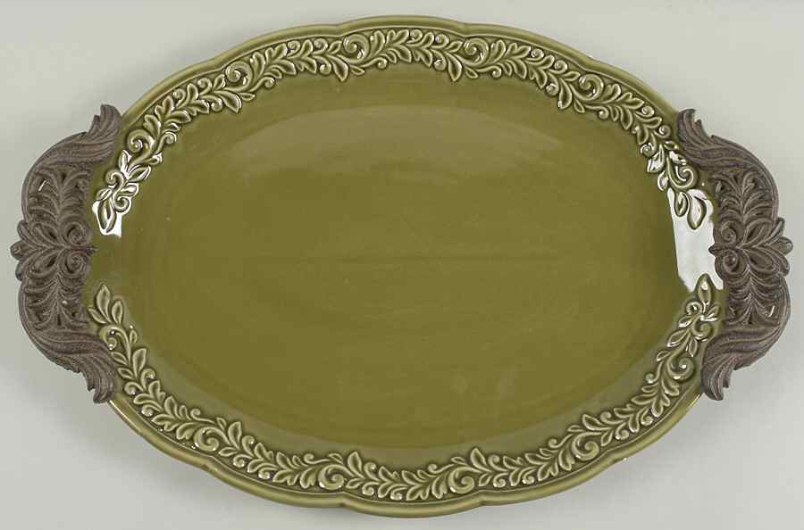 Renaissance Green 21" Oval Serving Platter by Certified International-1