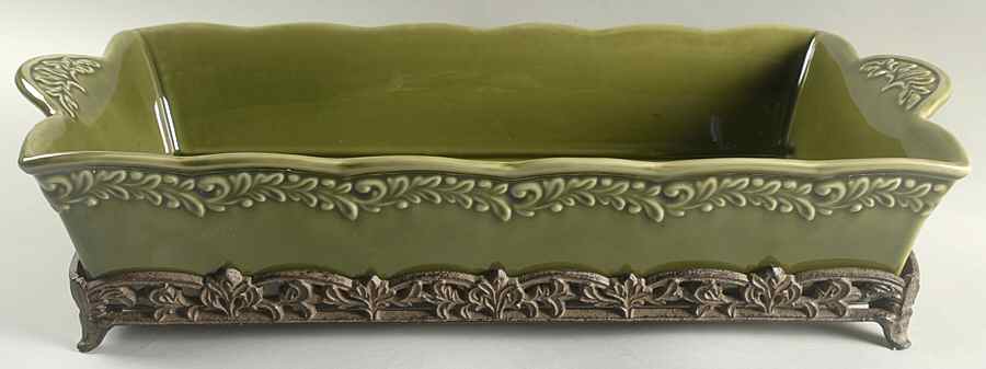Renaissance Green 19" Rectangular Baker w/Metal Stand by Certified International-1