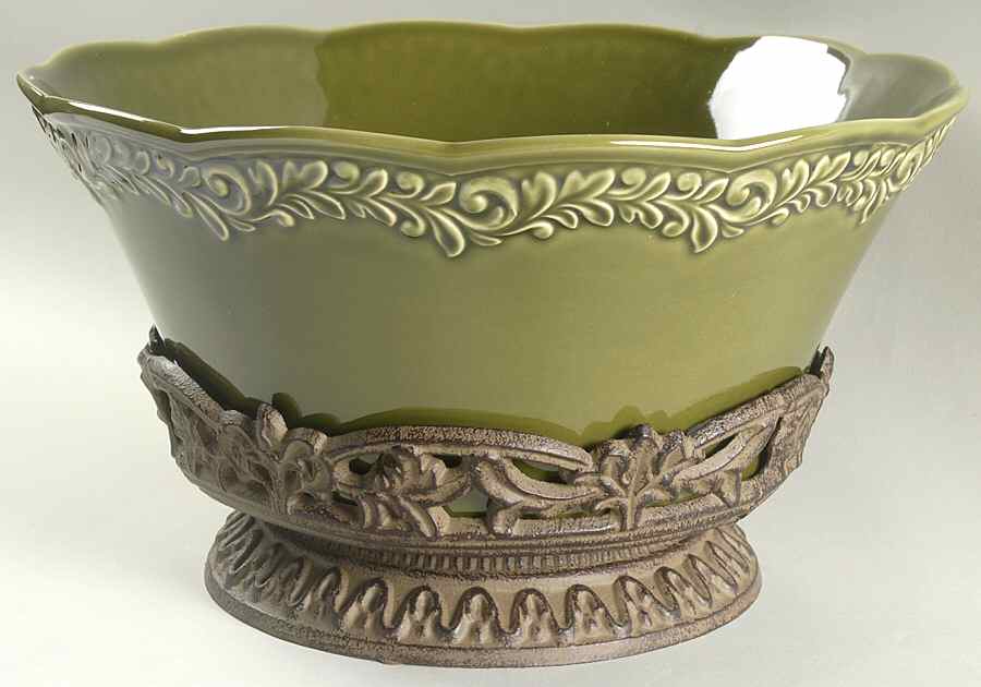Renaissance Green 12" Salad Serving Bowl & Metal Stand by Certified International-1