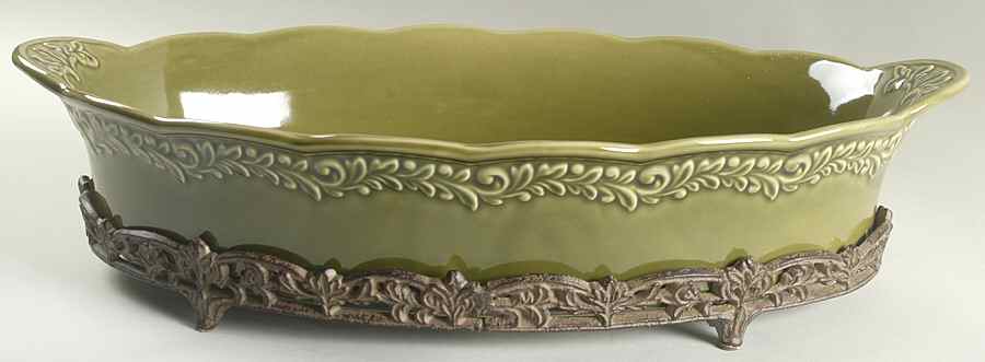 Renaissance Green 18" Oval Baker W/Metal Stand by Certified International-1