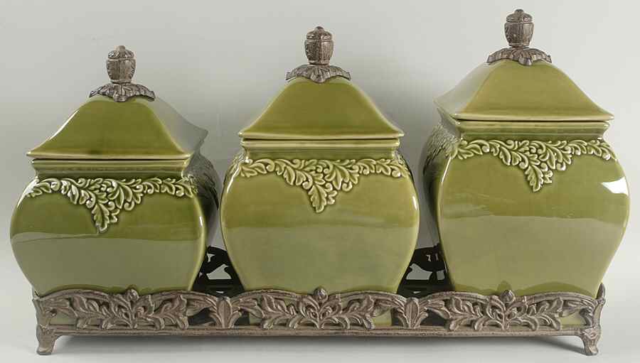 Renaissance Green (3 Piece) Canister Set with Metal Stand by Certified International-1