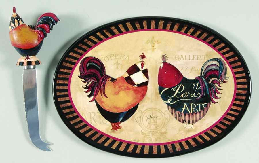 Paris Rooster 2 Piece Cheese Dish and Knife Set by Certified International-1