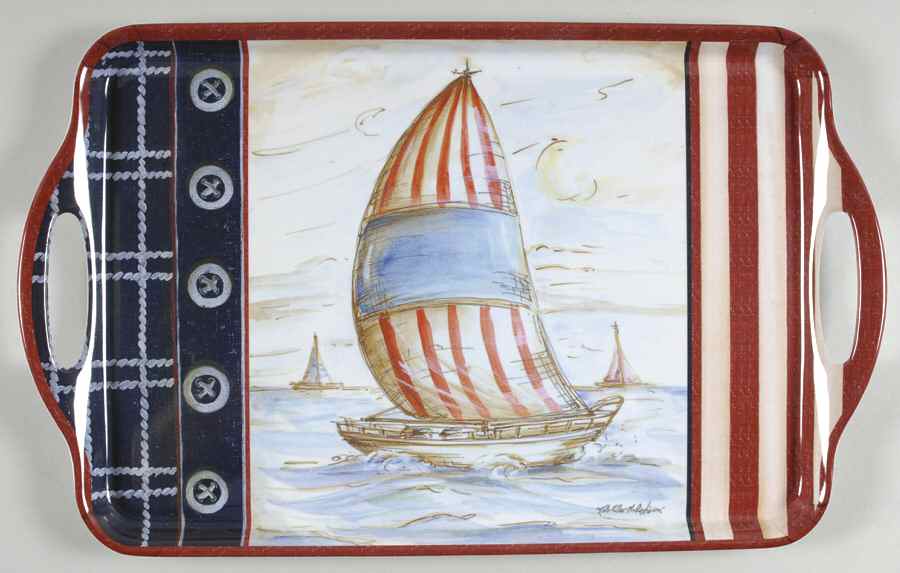 Sail Away 19" Rectangular Handled Serving Melamine Tray by Certified International-1