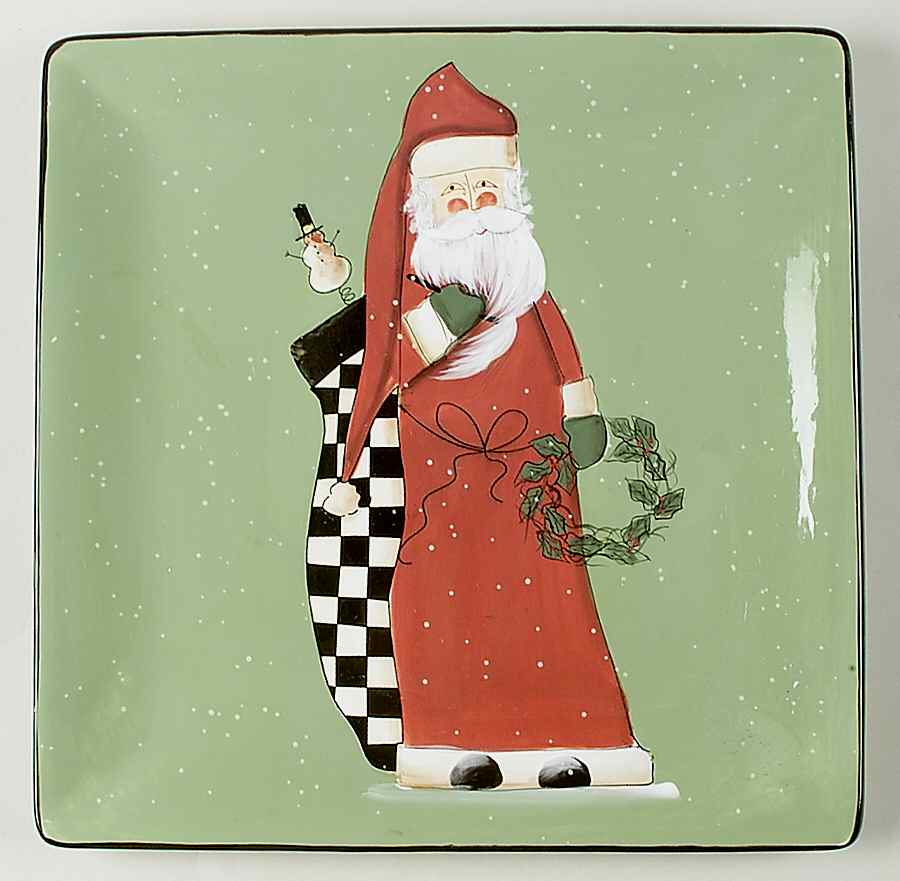 Folk Santa (Sage Background) 13" Square Serving Platter by Certified International-1