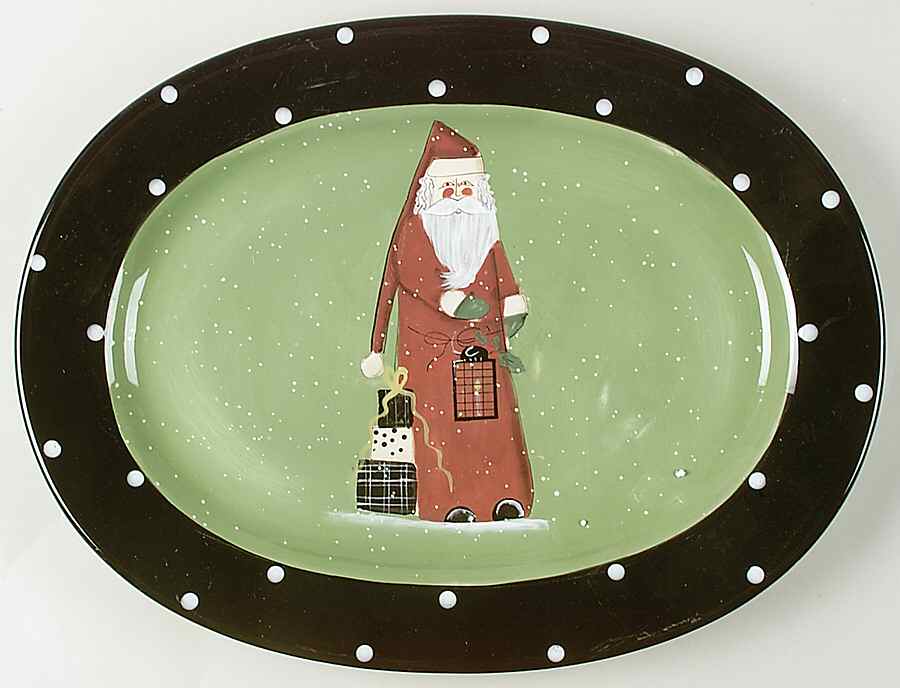 Folk Santa (Sage Background) 16" Oval Serving Platter by Certified International-1