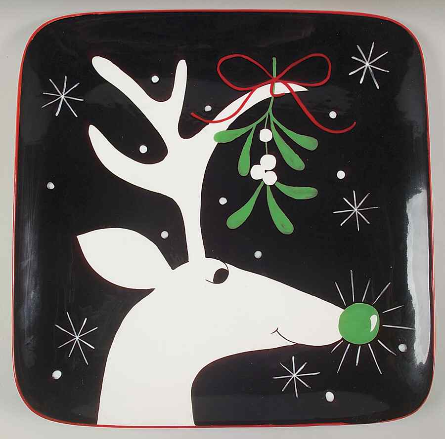 Silly Reindeer (Black Body) 16" Square Serving Platter by Certified International-1