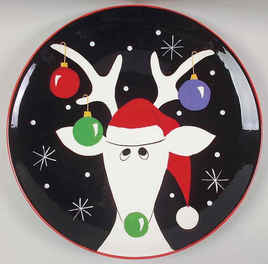 Silly Reindeer (Black Body) 16" Chop Plate (Round Platter) by Certified International-1