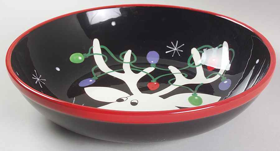 Silly Reindeer (Black Body) 13" Pasta Serving Bowl by Certified International-1