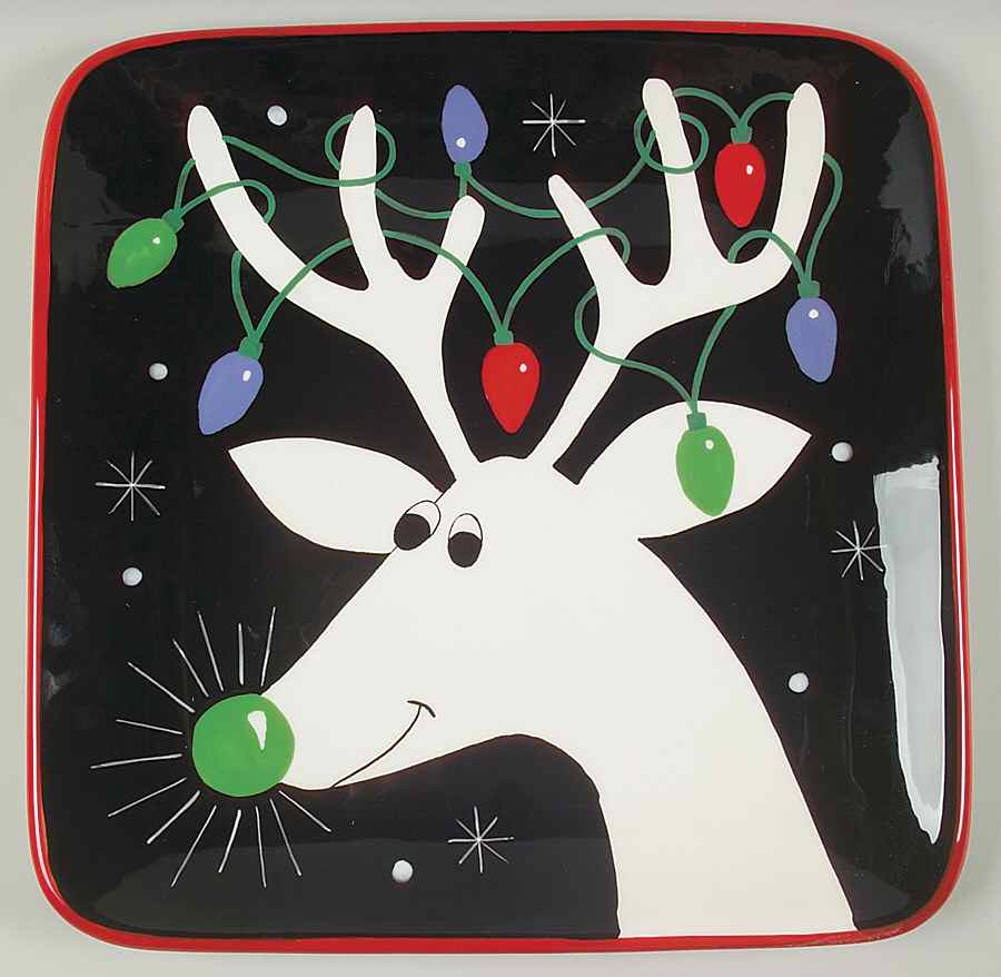 Silly Reindeer (Black Body) 13" Square Serving Platter by Certified International-1