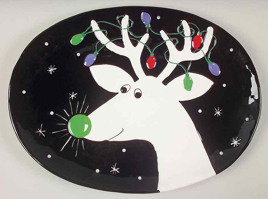 Silly Reindeer (Black Body) 18" Oval Serving Platter by Certified International-1