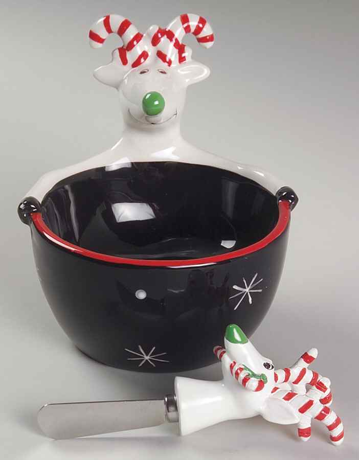 Silly Reindeer (Black Body) Dip Bowl & Spreader Set by Certified International-1