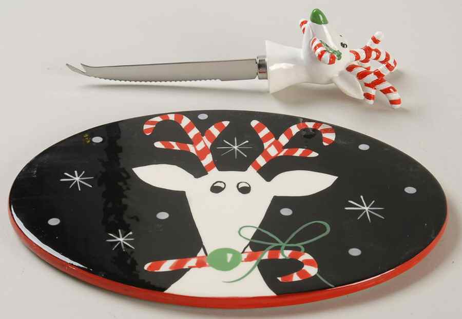 Silly Reindeer (Black Body) 2 Piece Cheese Dish and Knife Set by Certified International-1