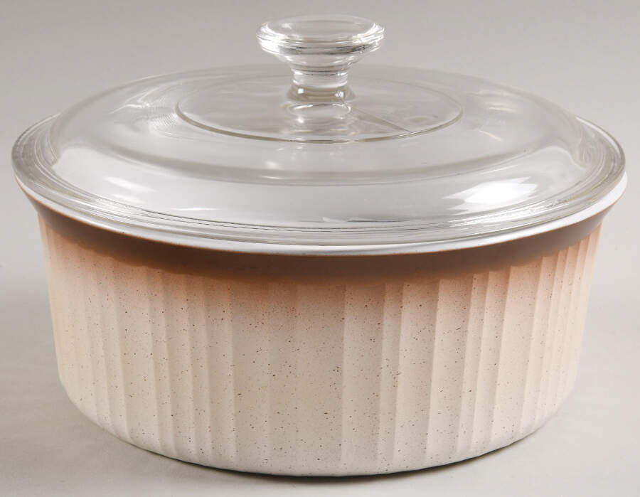 French Bisque 2.5 Qt Round Covered Casserole by Corning Corelle-1