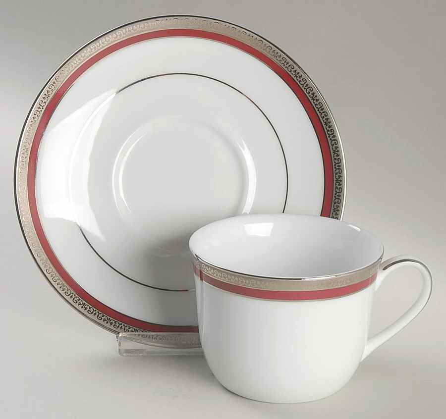 Fashion Buffet Platinum (Red Band) Flat Cup & Saucer Set by Charter Club-1