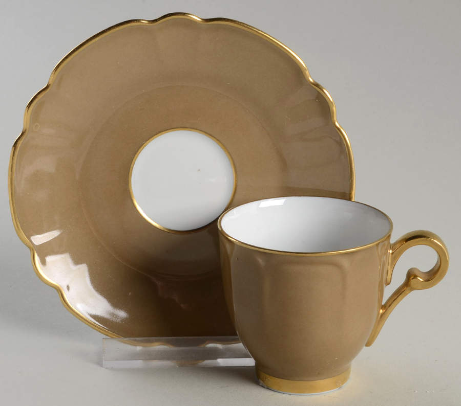 Eventail Chestnut (Marron Glace) Flat Demitasse Cup & Saucer Set by Charles Field Haviland-1