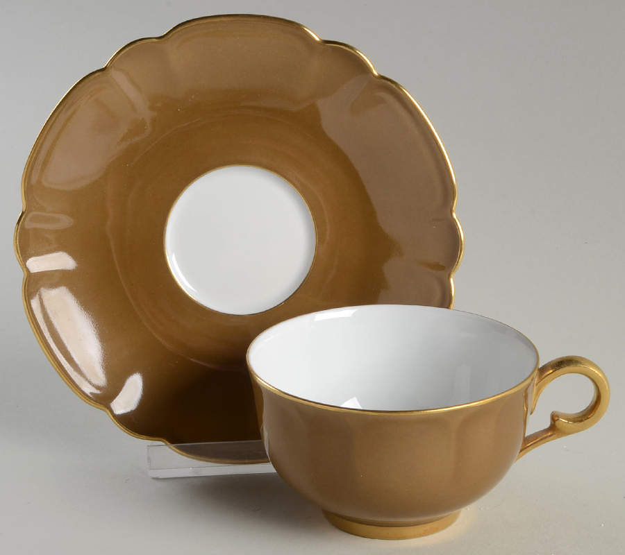 Eventail Chestnut (Marron Glace) Flat Cup & Saucer Set by Charles Field Haviland-1