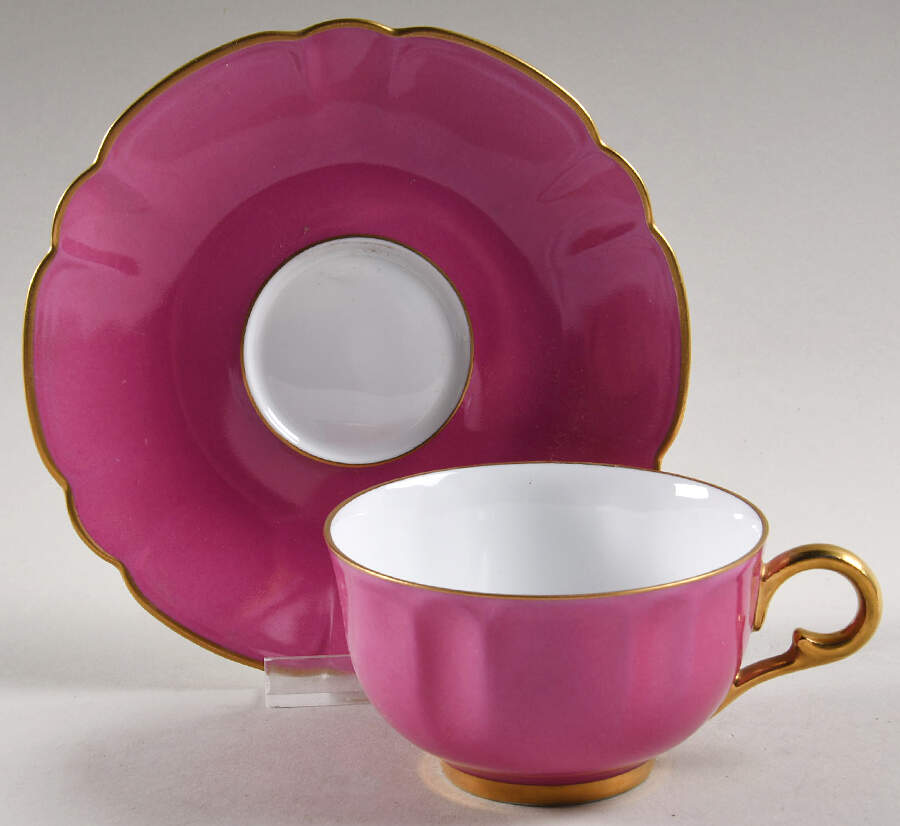 Eventail Fuchia (Fuchsia) Flat Cup & Saucer Set by Charles Field Haviland-1