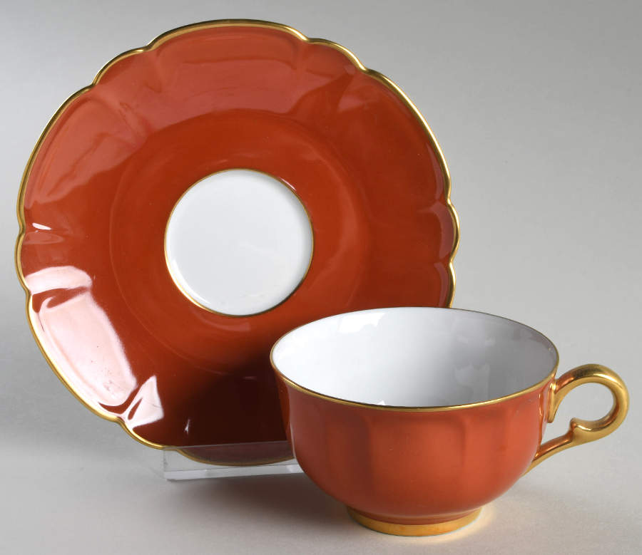 Eventail Terra Cotta (Terra Cota) Flat Cup & Saucer Set by Charles Field Haviland-1