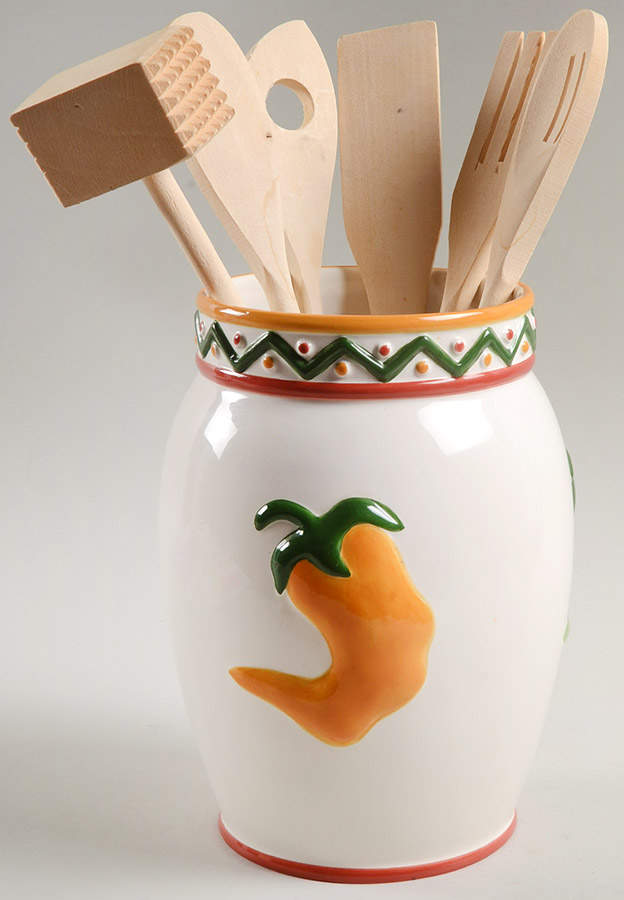 Chili Peppers Utensil Set (Holder & Utensils) by Clay Art-1