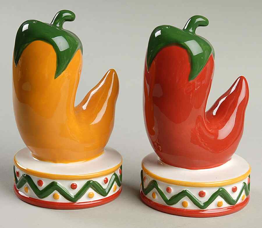 Chili Peppers Figural Salt and Pepper by Clay Art-1