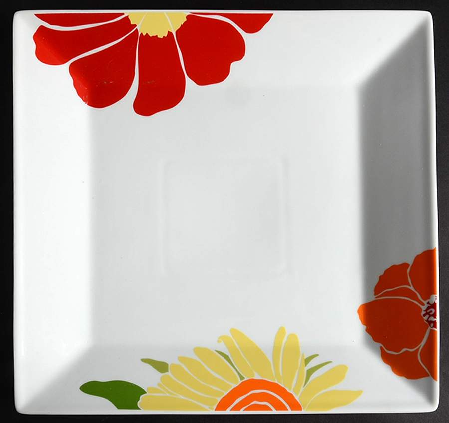 Whiteware Floral Square Dinner Plate by The Cellar (China)-1