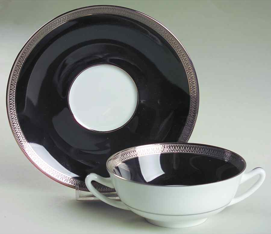 Deco Flat Cream Soup Bowl & Saucer Set by Charles Field Haviland-1