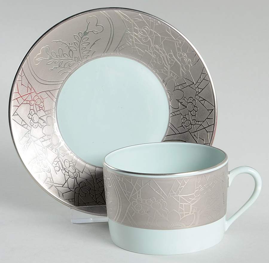 Hibiya Gray and Celadon Flat Cup & Saucer Set by Charles Field Haviland-1