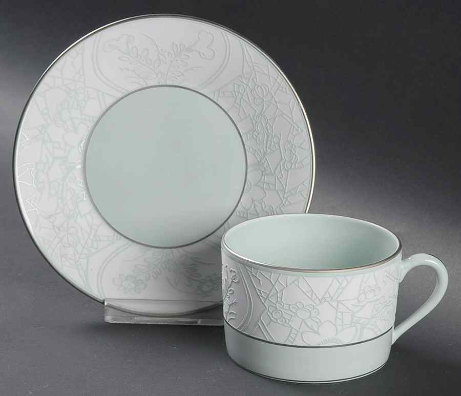 Hibiya Biscuit and Celadon Flat Cup & Saucer Set by Charles Field Haviland-1