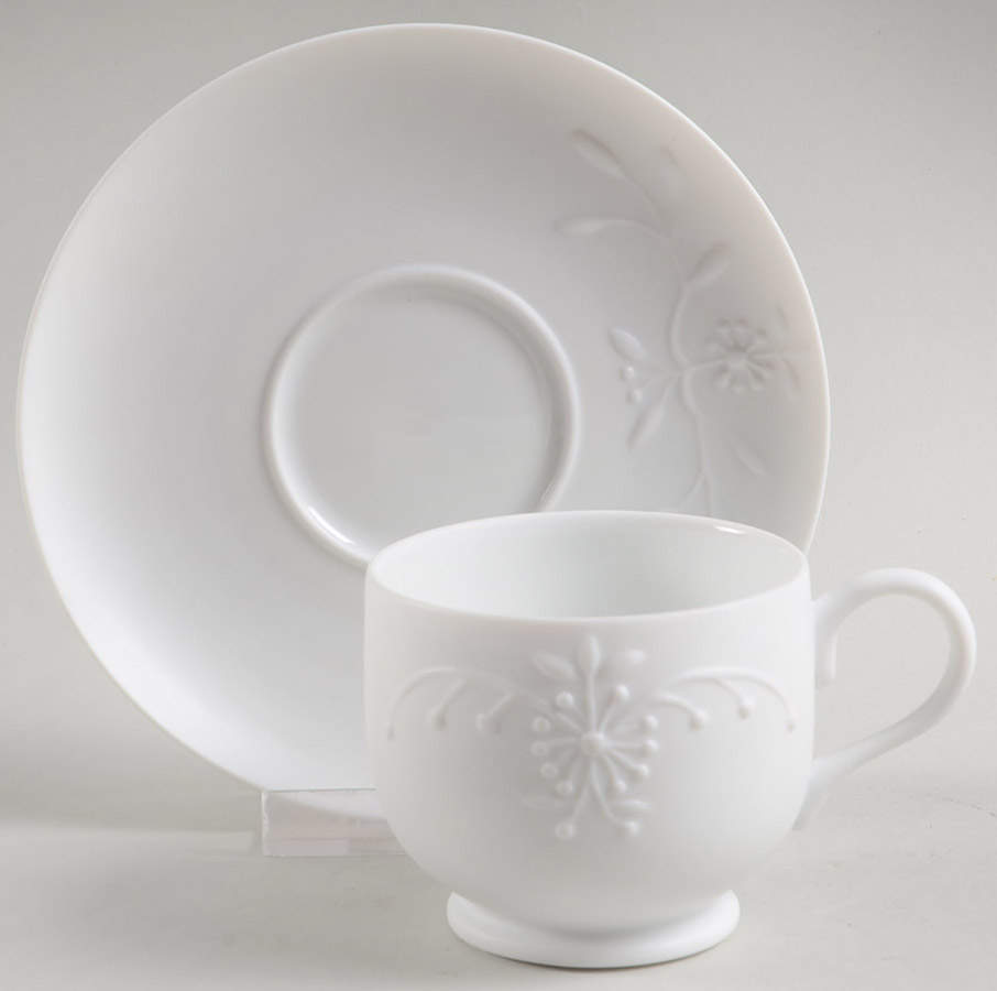 Manosque Satin (White) Footed Demitasse Cup & Saucer Set by Jean Louis Coquet-1