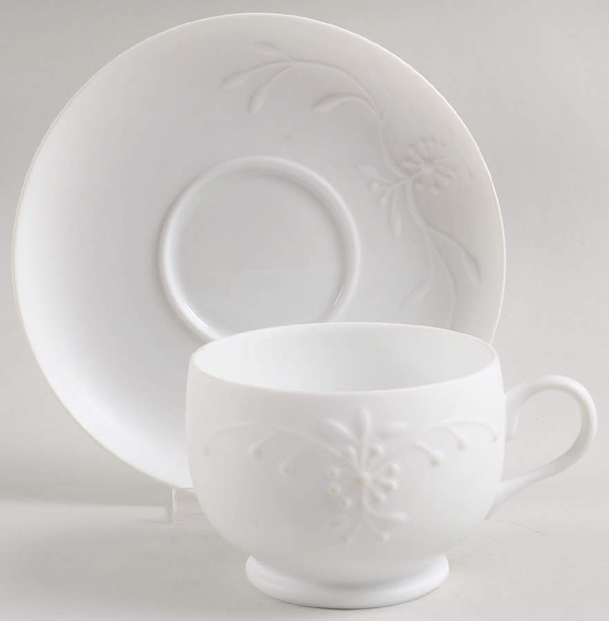 Manosque Satin (White) Footed Cup & Saucer Set by Jean Louis Coquet-1