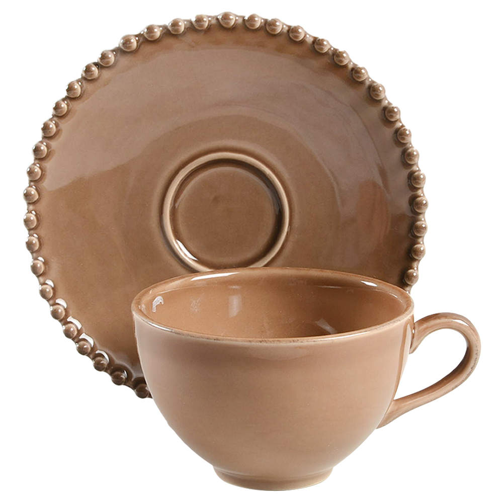 Pearl Cocoa Flat Cup & Saucer Set by Costa Nova China-1