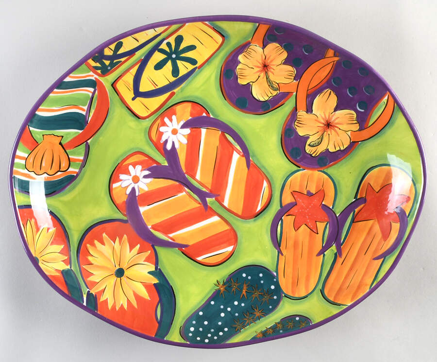 Flip Flops 17" Oval Serving Platter by Clay Art-1