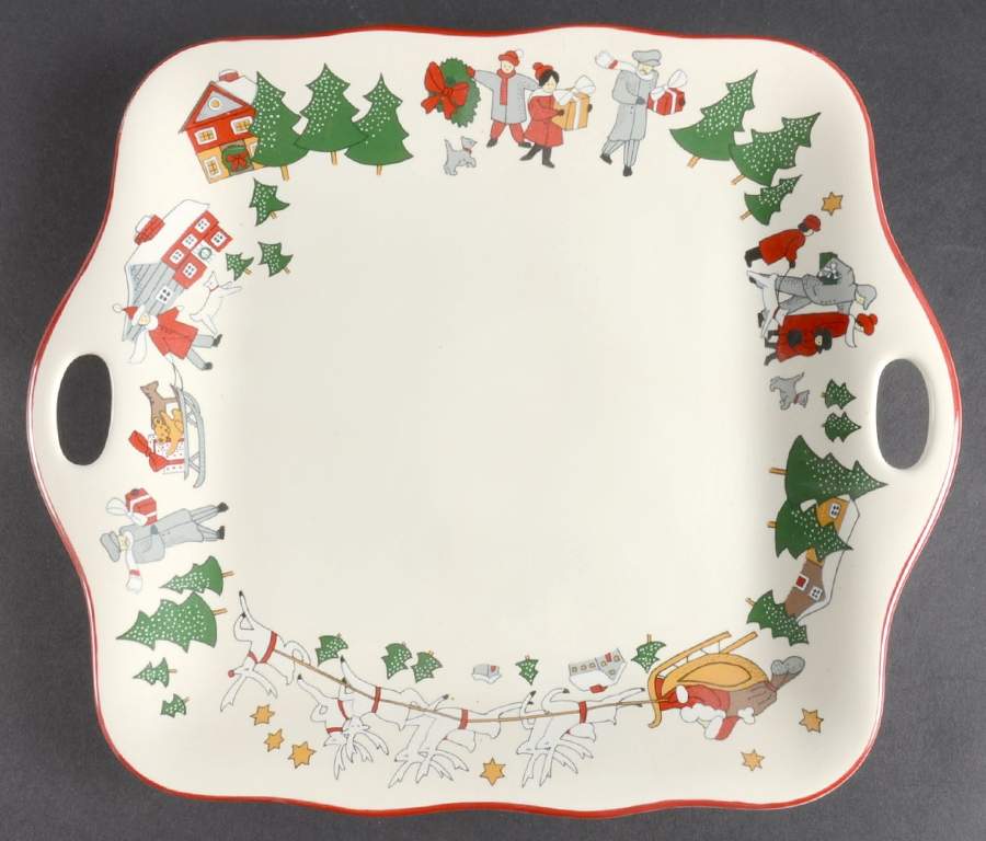 Family Christmas Handled Cake Plate by Cuthbertson-1