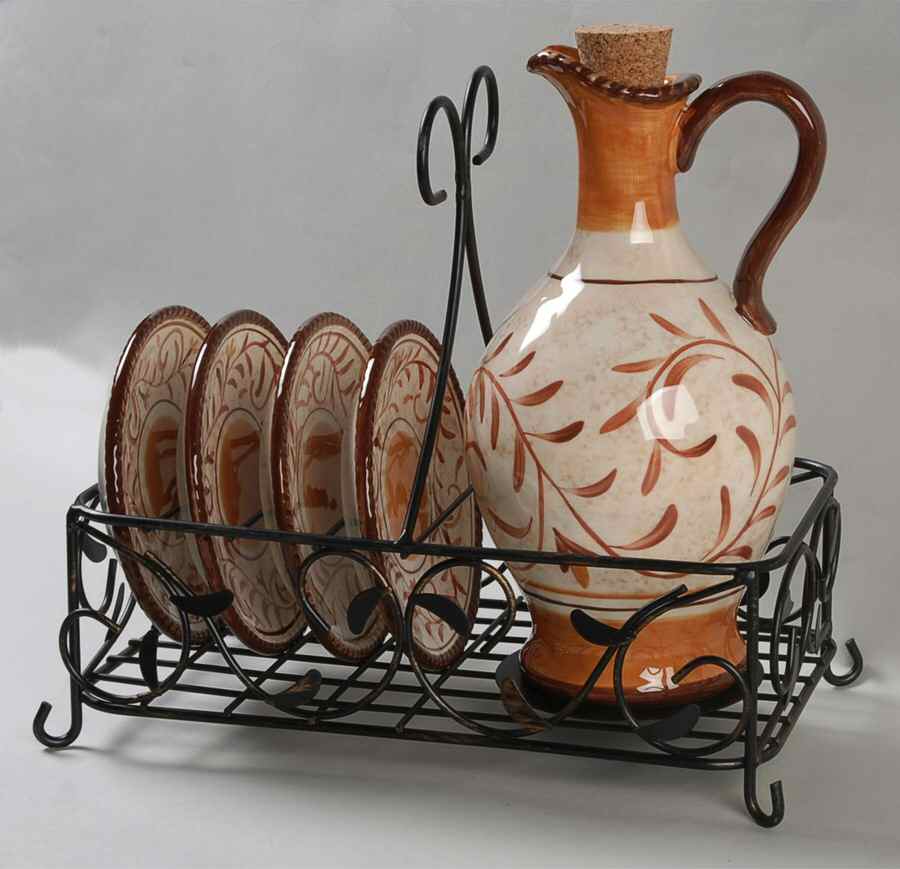 Roman Scrolls Oil Set-7pc-Oil W/Cork Lid,4 Dip Plate&Metal Stand by Certified International-1