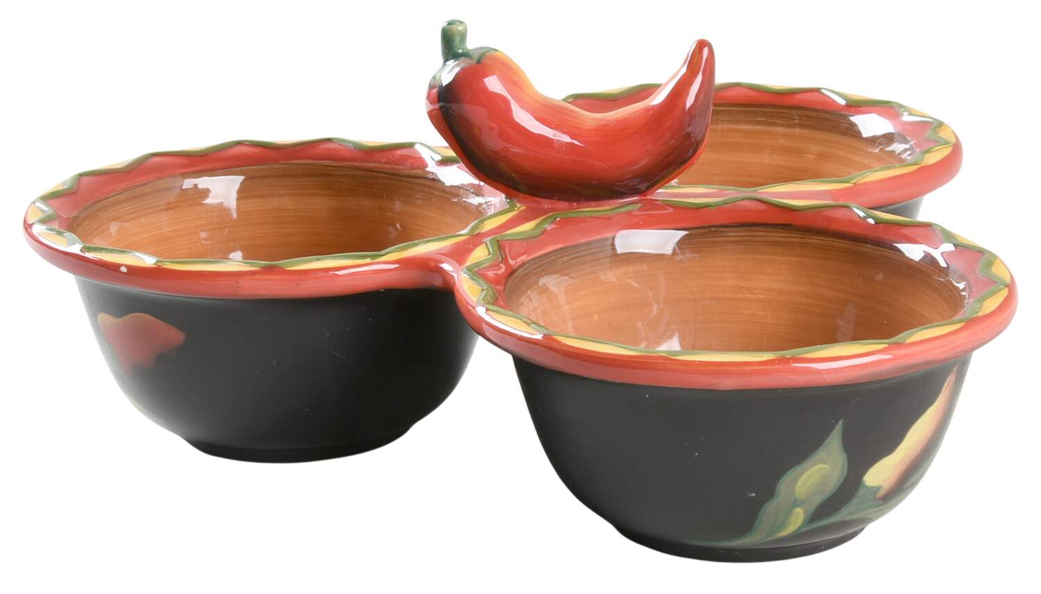 Santa Fe 3 Part Condiment Server W/Center Handle by Clay Art-1
