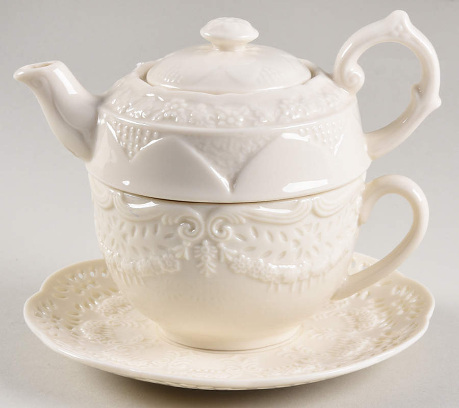 Victorian Collection Individual Teapot & Lid with Cup & Saucer by Coastline Imports-1
