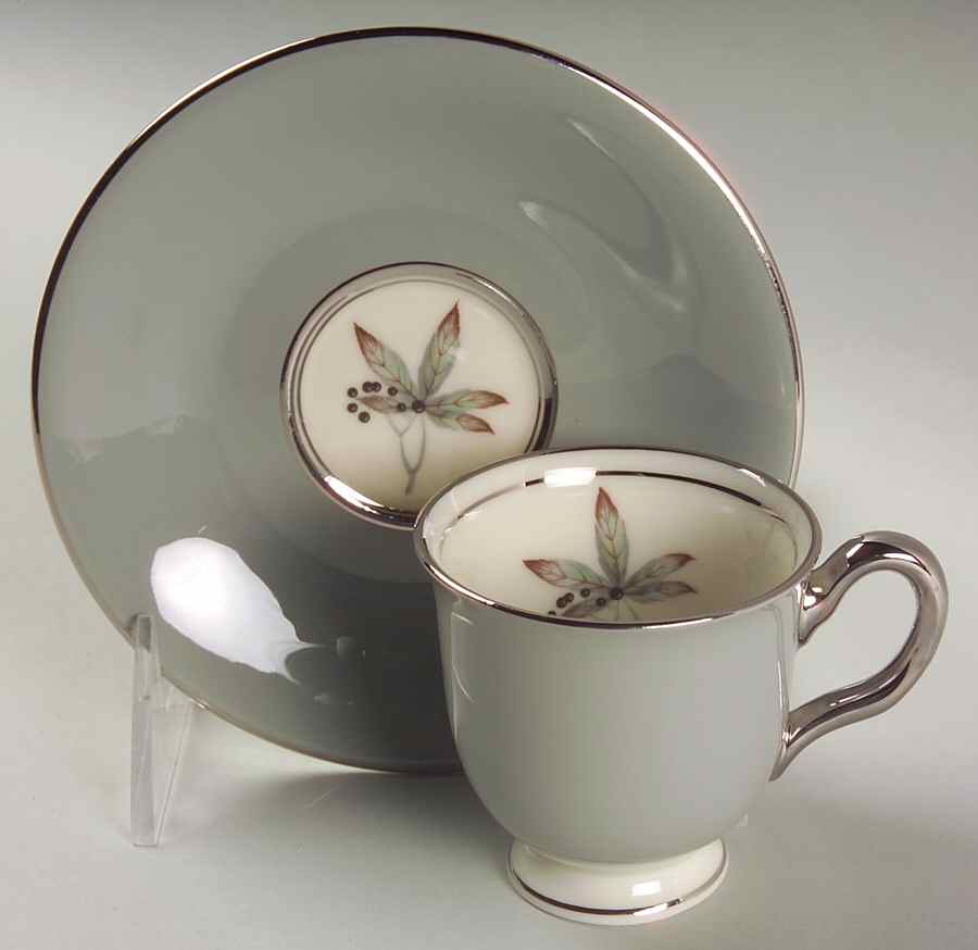 Woodmere (Platinum Trim) Footed Demitasse Cup & Saucer Set by Castleton (USA)-1