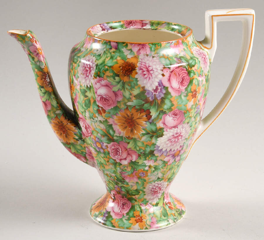 Pink Chintz (Green Trim) Teapot No Lid by Crown Ducal-1