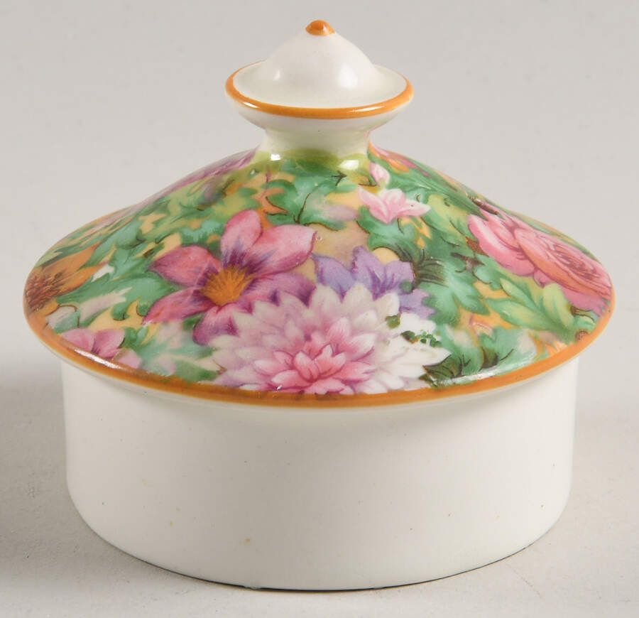 Pink Chintz (Green Trim) Lid for Teapot by Crown Ducal-1